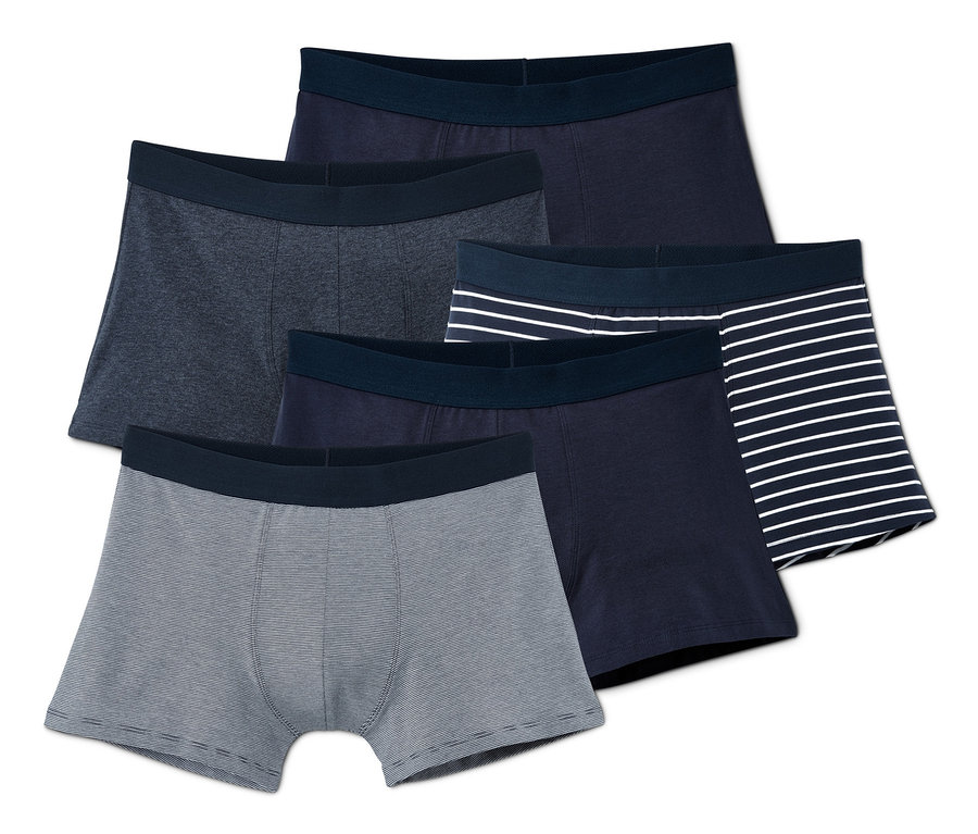 Fünf Slipboxer in verschiedenen Farben und Mustern.