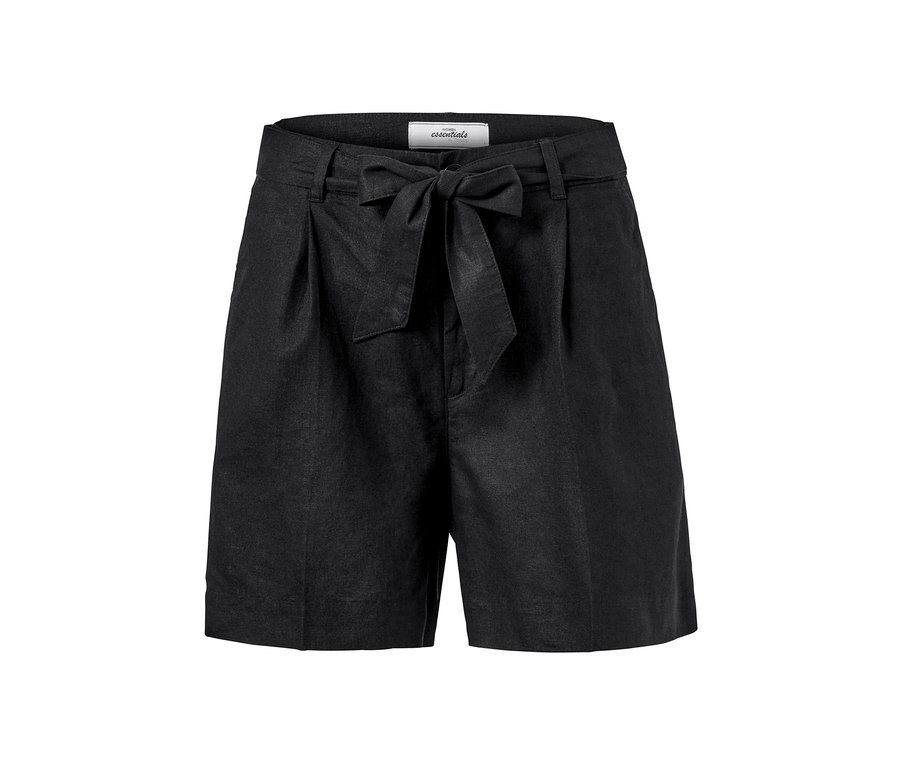 Schwarze Shorts aus Leinenmix mit Schleife in der Taille.