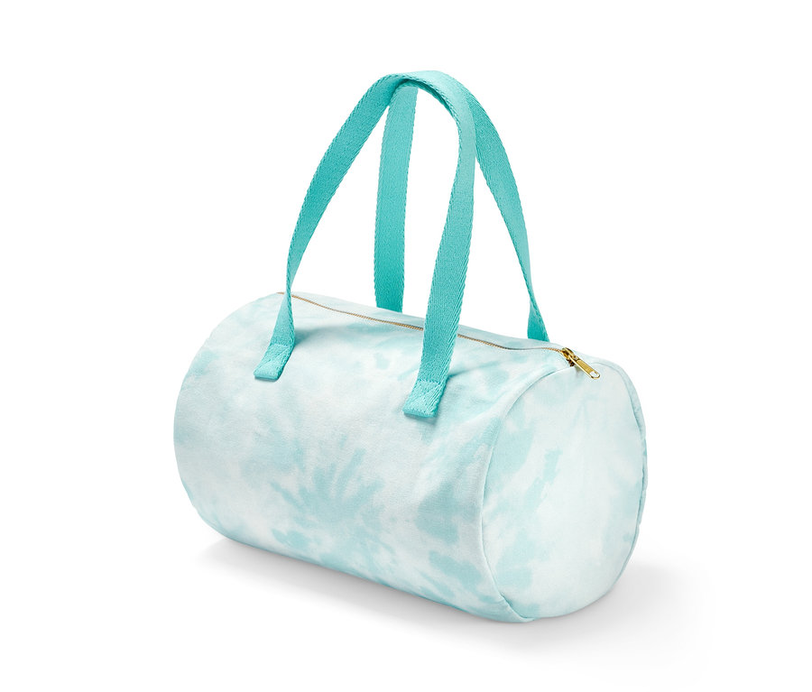 Eine hellblau gefärbte Tasche aus Bio-Baumwolle.