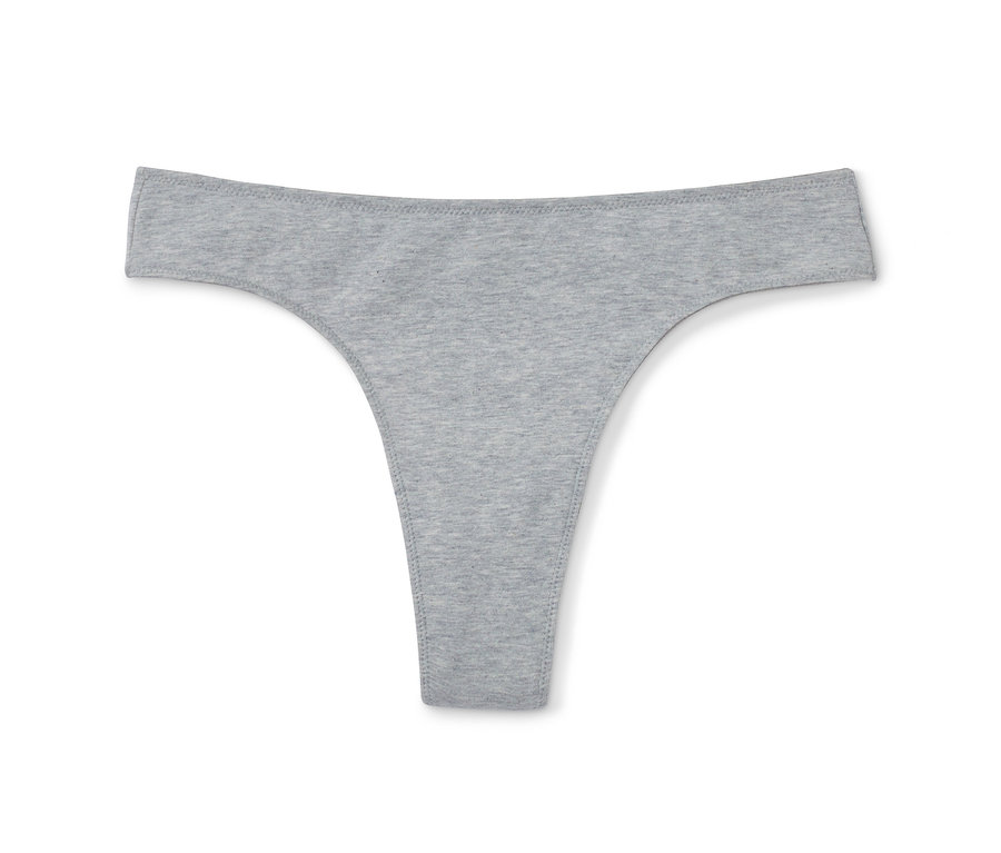 Ein grauer String aus einem 5er-Pack auf weißem Hintergrund.