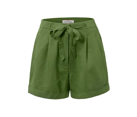 Grüne Shorts aus Leinenmix mit Schleife in der Taille.