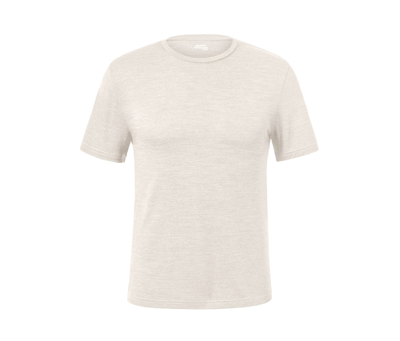 Detailansicht eines hellbeigen Funktionsshirts mit kurzen Ärmeln aus einem 2er-Set.