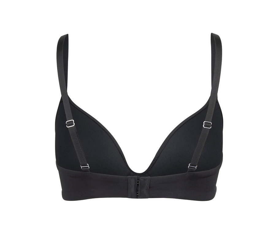 Detailansicht von hinten eines schwarzen Softschalen-BHs.