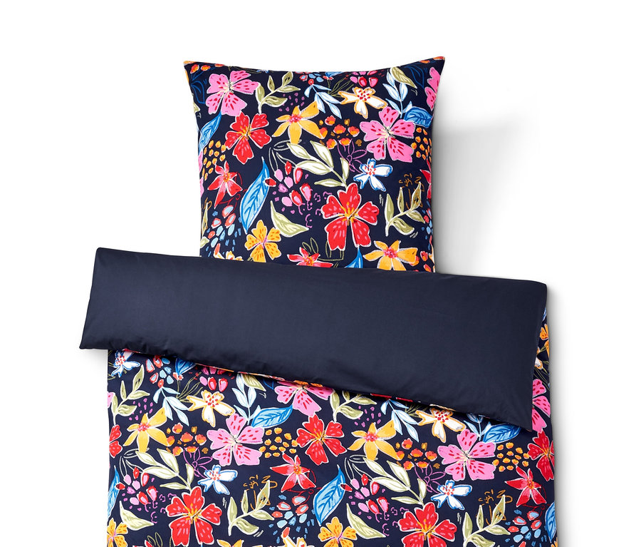 Blumige Perkal-Bettwäsche, Normalgröße.