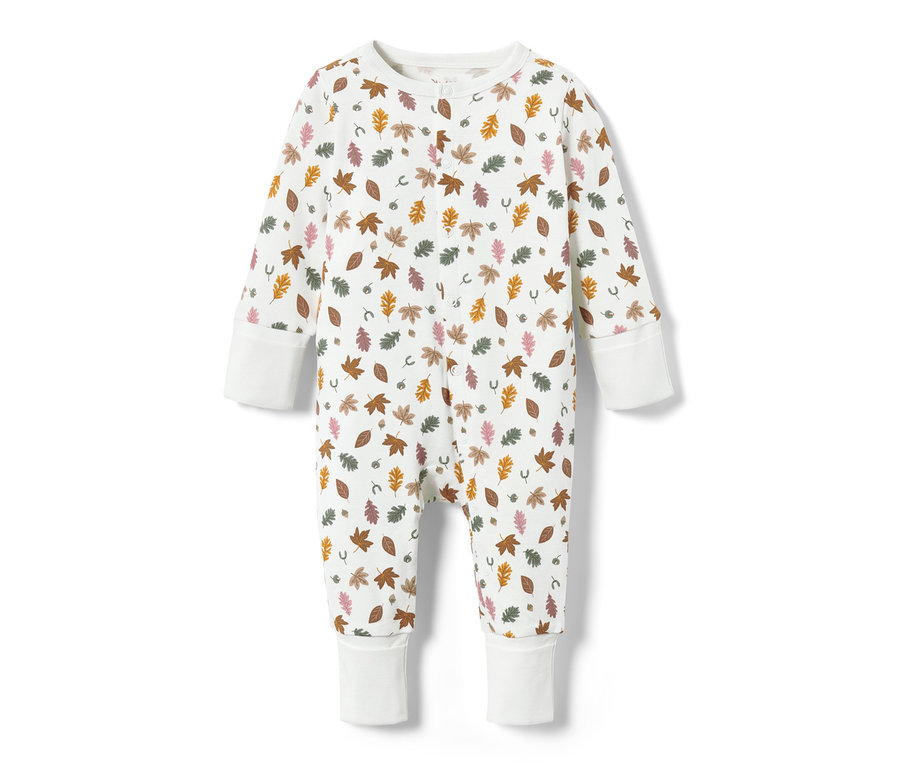 Weißer 3 Pyjamas Schlafanzug mit Blätter-Print.