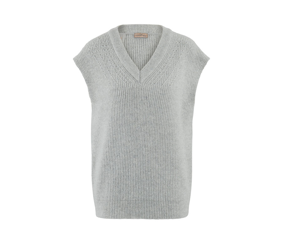 Grauer Strickpullunder mit Wolle.