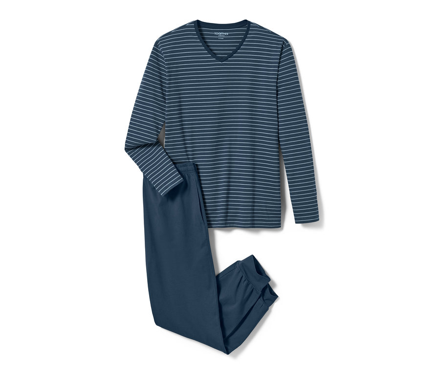 Blau gestreifter Pyjama.