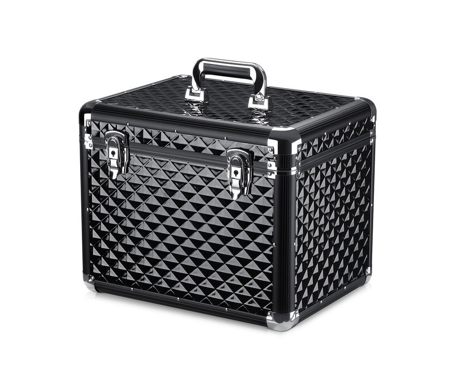 Schwarze Navaris Pferde-Putzbox mit Diamantenmuster und silbernen Akzenten.