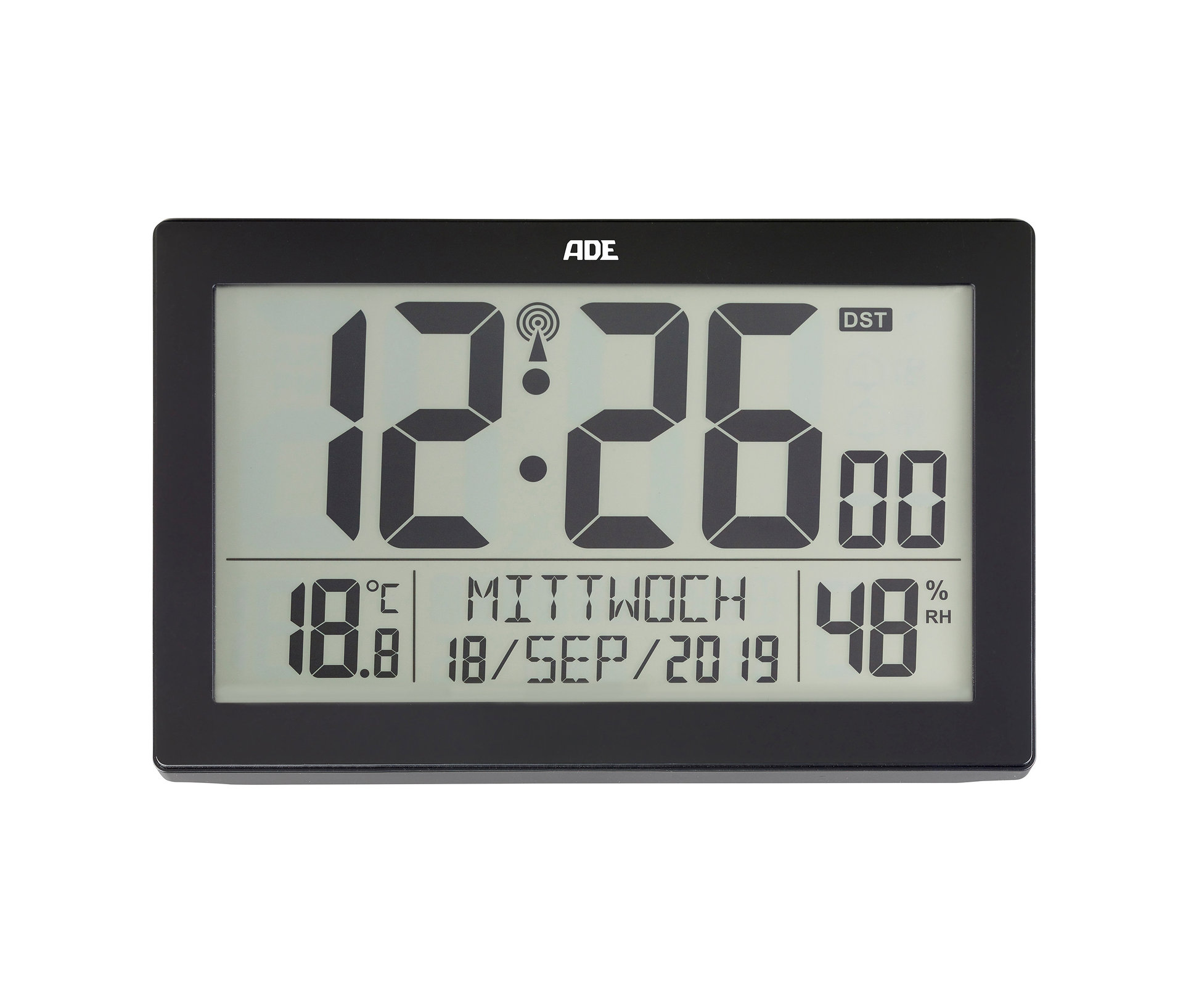 ADE XL-Funkwanduhr mit Thermometer und Hygrometer