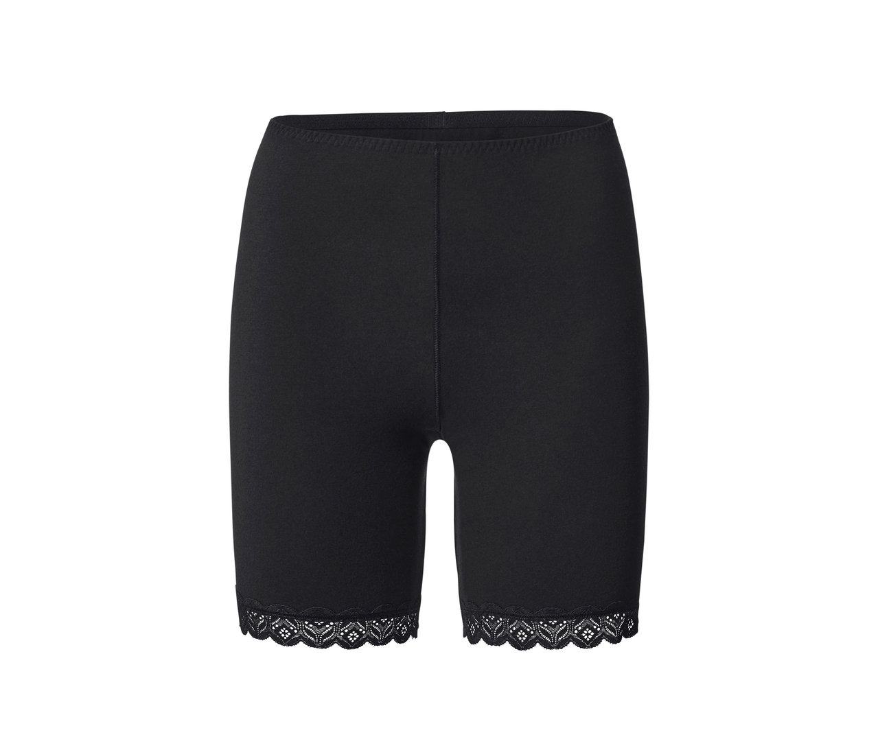 Eine schwarze Radler-Shorts, 2 Stk., mit Spitze am Saum.
