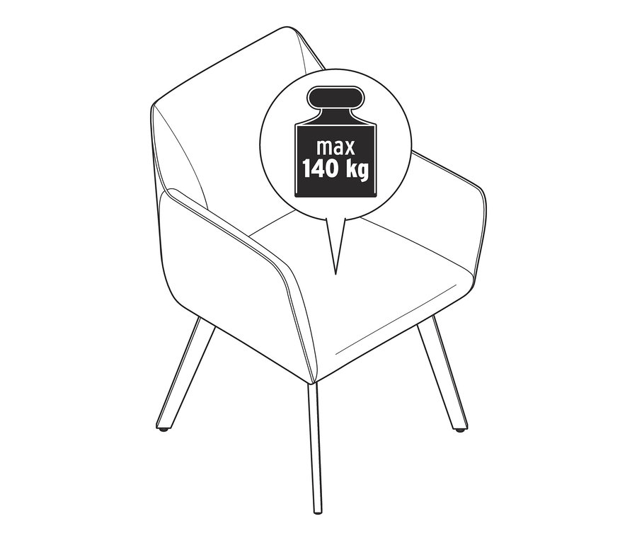 Illustration eines Dining-Sessels mit Quick-Dry-Foam und Outdoor-Tex-Bezug.