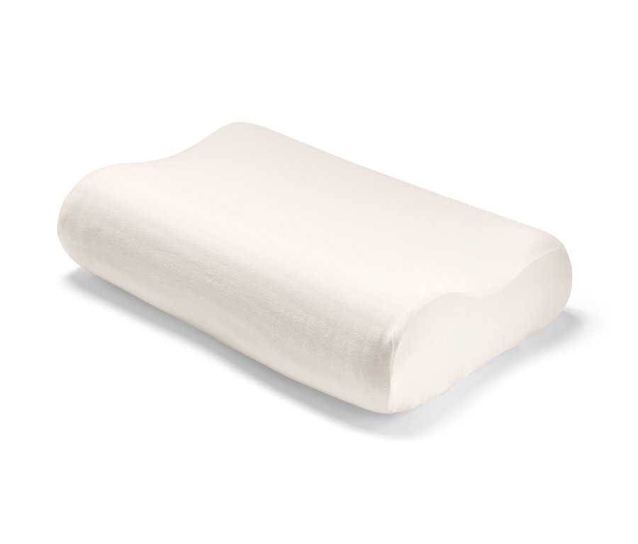 Beiges orthopädisches Kissen mit 2 Jersey Kissen-Spannbezügen.