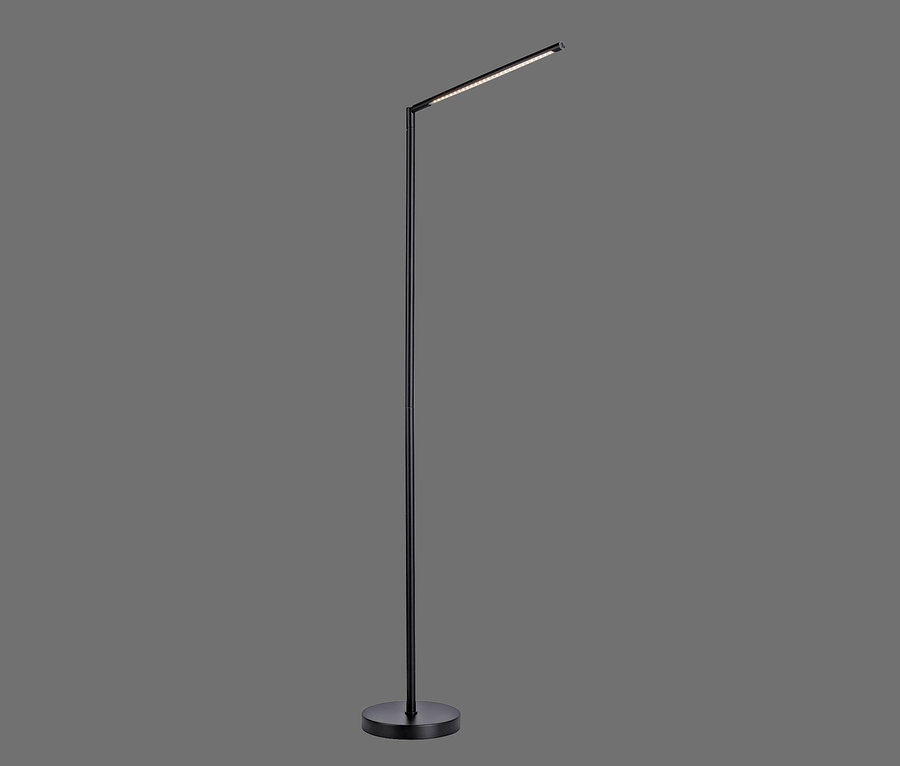 Schwarze Stehlampe »Dawda« auf grauem Hintergrund.