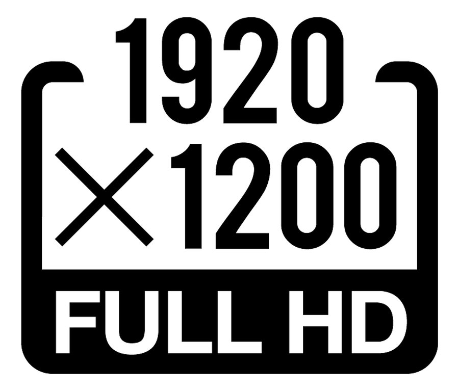 Schwarzes und weißes Logo mit dem Text 1920 x 1200 und FULL HD.