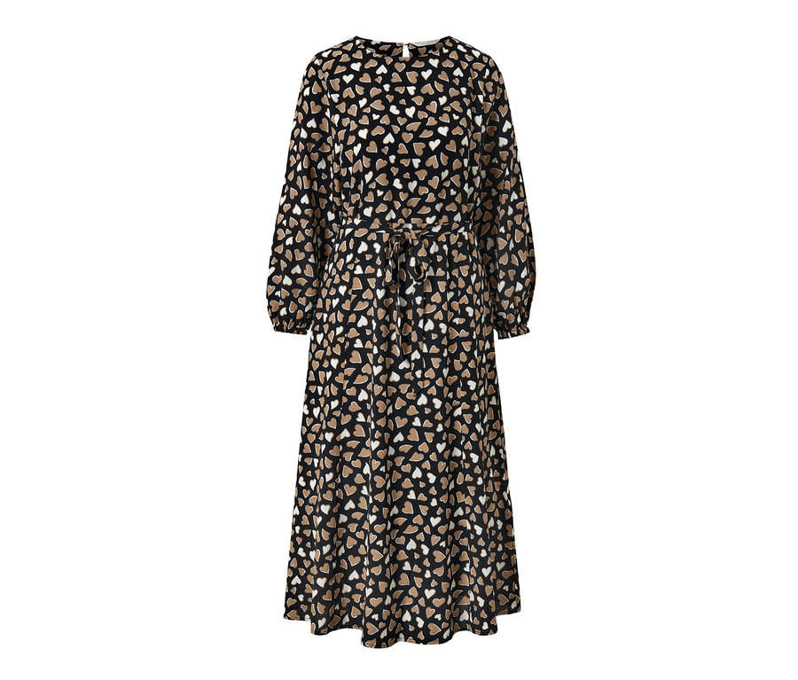 Ein schwarzes Webkleid mit Alloverprint von Herzen.