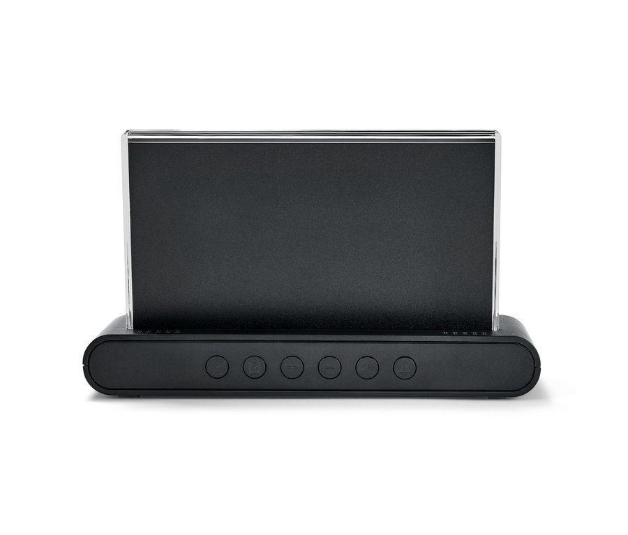 Schwarze Funk-Wetterstation mit Außensensor.