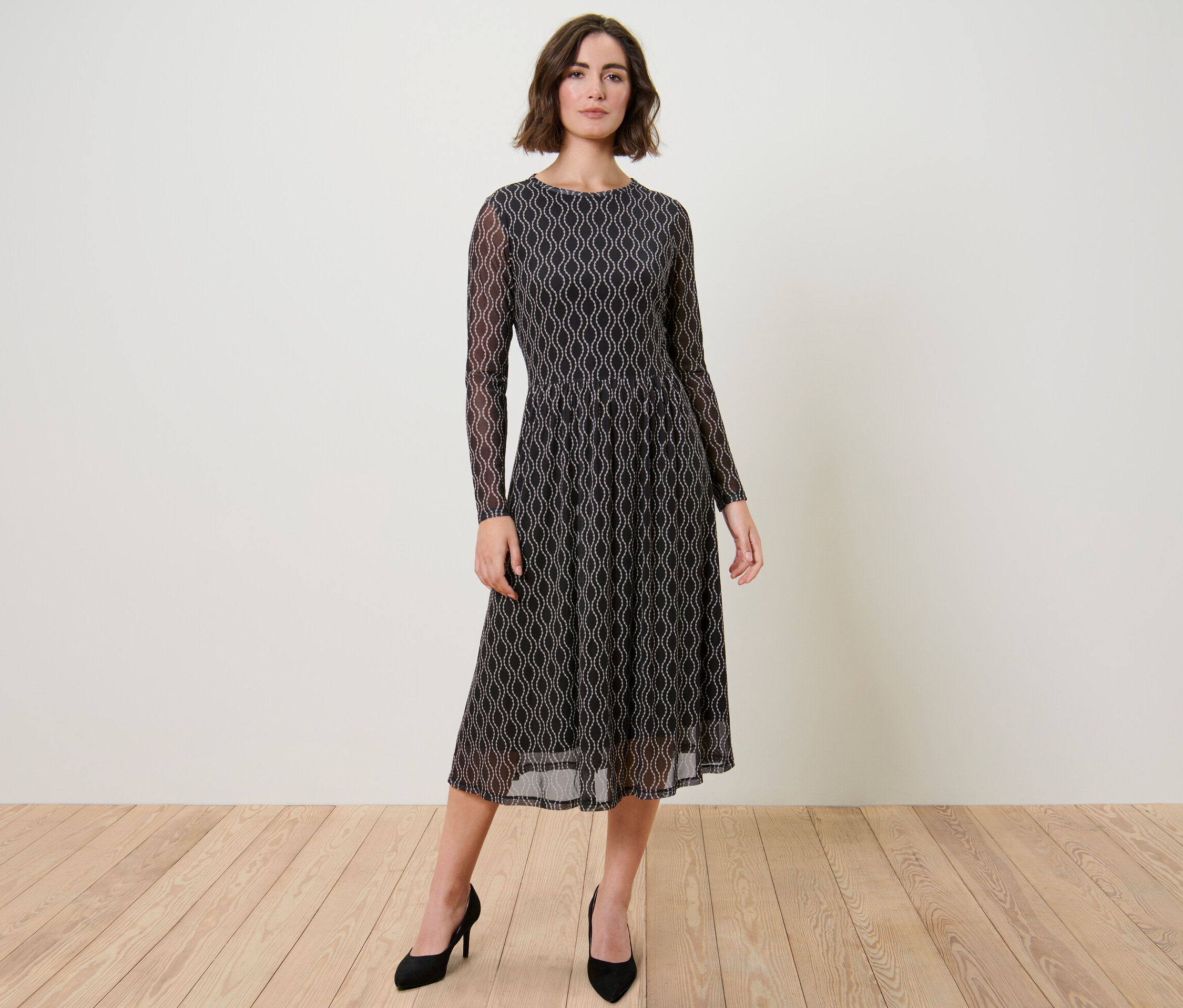 Thumbnail - Tchibo - Bedrucktes Mesh-Kleid - Damen - Gr. M - creme/print