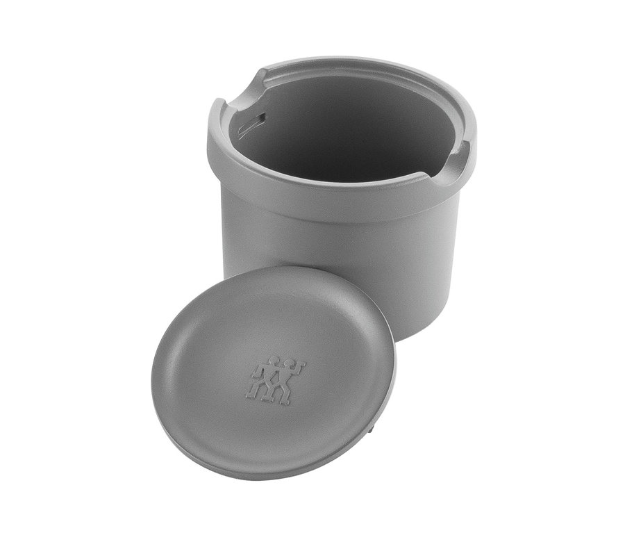 Graue ZWILLING Multi-Reibe Z-CUT mit Behälter und Deckel.