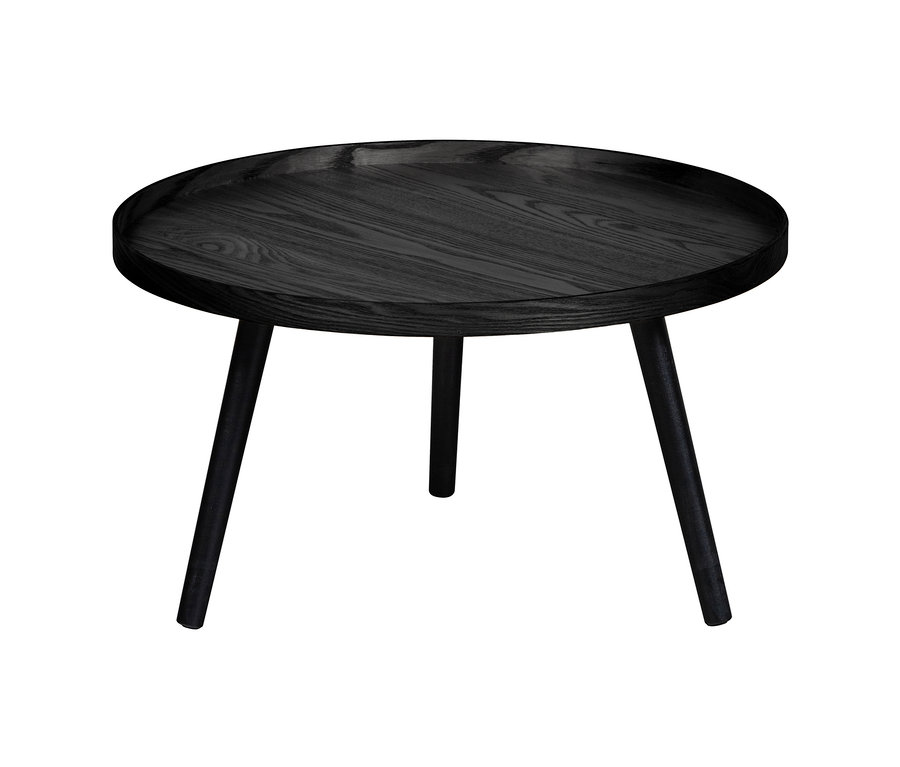 Schwarzer Woood Beistelltisch »Mesa L« aus Holz mit drei Beinen.