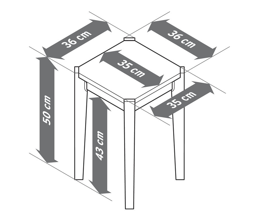Abmessungen des Hocker aus Eschenholz.