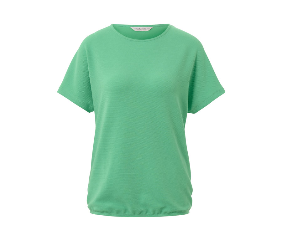 Grünes Blusenshirt mit kurzen Ärmeln.