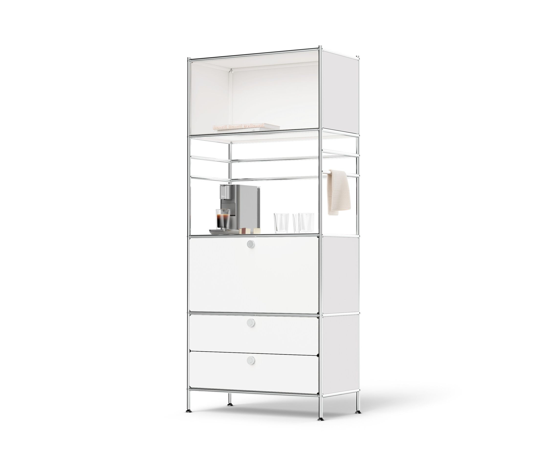 Tchibo - Regal Metall »Cn3« mit 1 Klappenfach und 2 Schubladen - 77x40x177,5cm - chrom - Stahl / Aluminium / Kunststoff