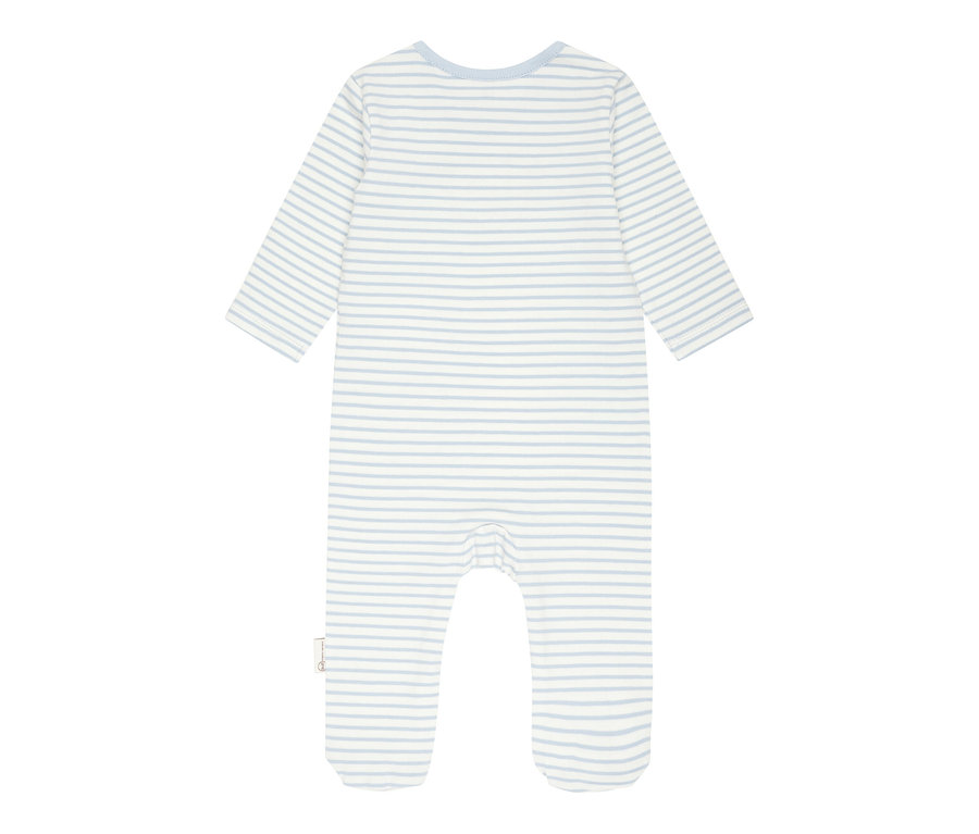 Blauer, gestreifter Baby-Strampler mit langen Ärmeln von Steiff.