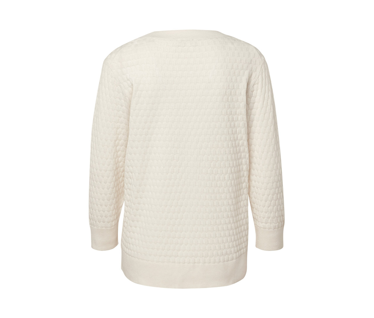 Weißer Strickpullover mit Struktur.