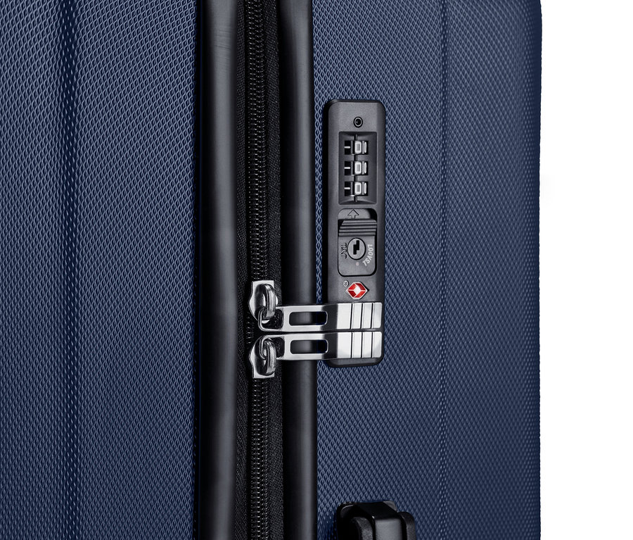 Detailansicht eines großen Hartschalen Koffers aus einem Koffer-Set.