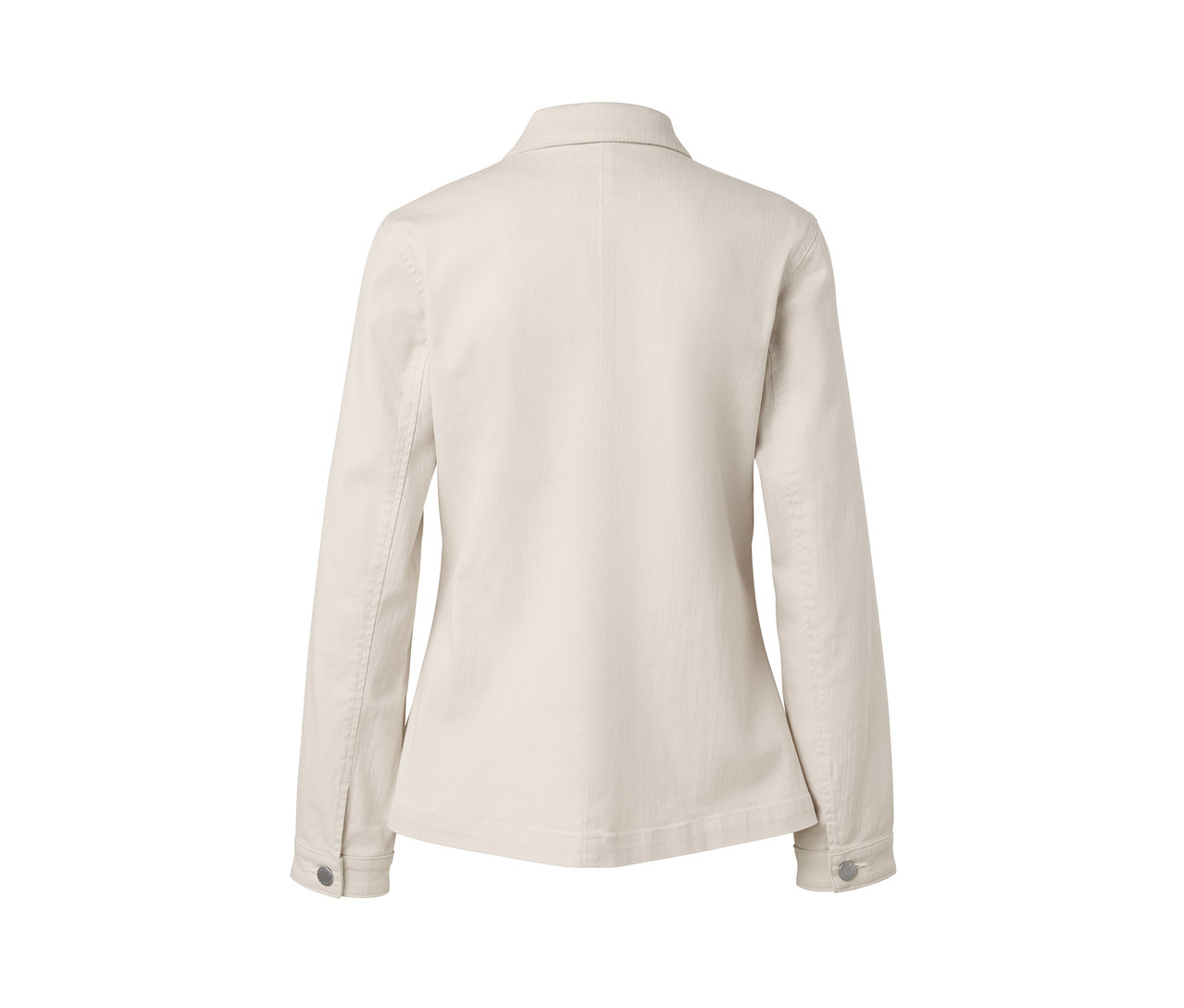 Beige Jeansjacke mit Cargo-Taschen von hinten.