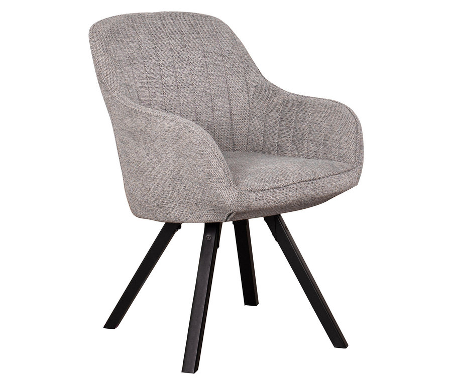 Grauer deVries Diningsessel »Matera« mit Armlehnen und schwarzen Beinen.