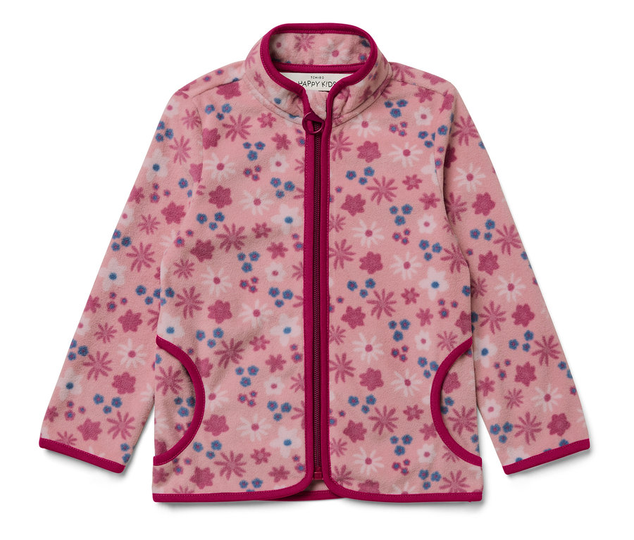 Rosa Fleecejacke mit Blumenmuster.