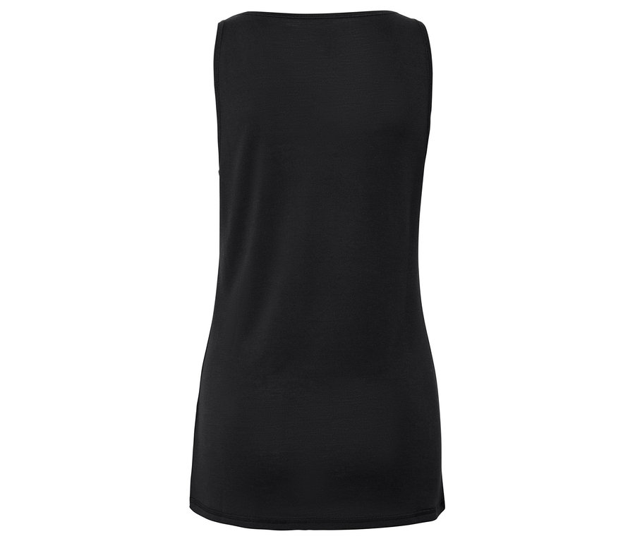 Detail der Rückseite eines schwarzen Tanktops.