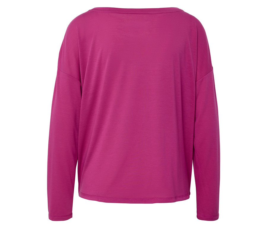 Detailaufnahme eines violetten Langarmshirts.