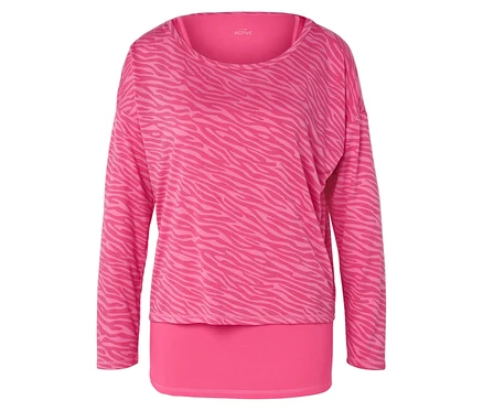 Pinkfarbene Damen-Tunika mit langen Ärmeln und Tiermuster.