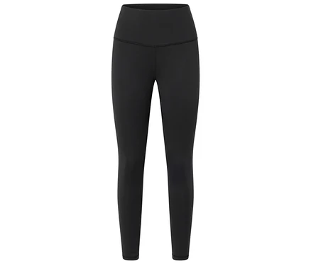Schwarze, hochgeschnittene Leggings.