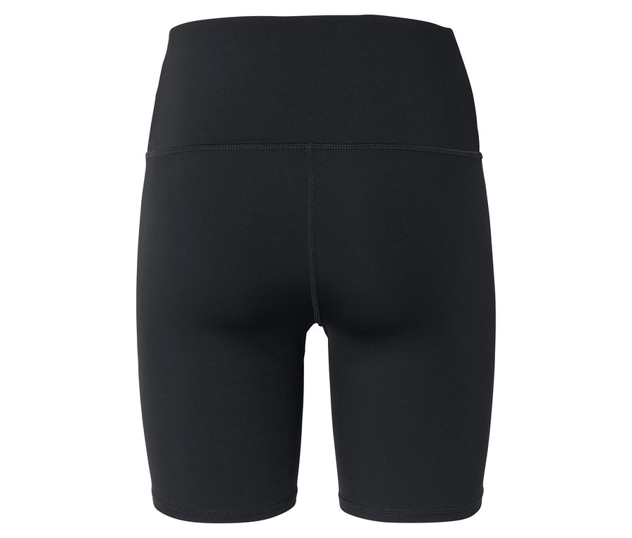 Nahaufnahme der Rückseite einer schwarzen, hoch taillierten Radlerhose.