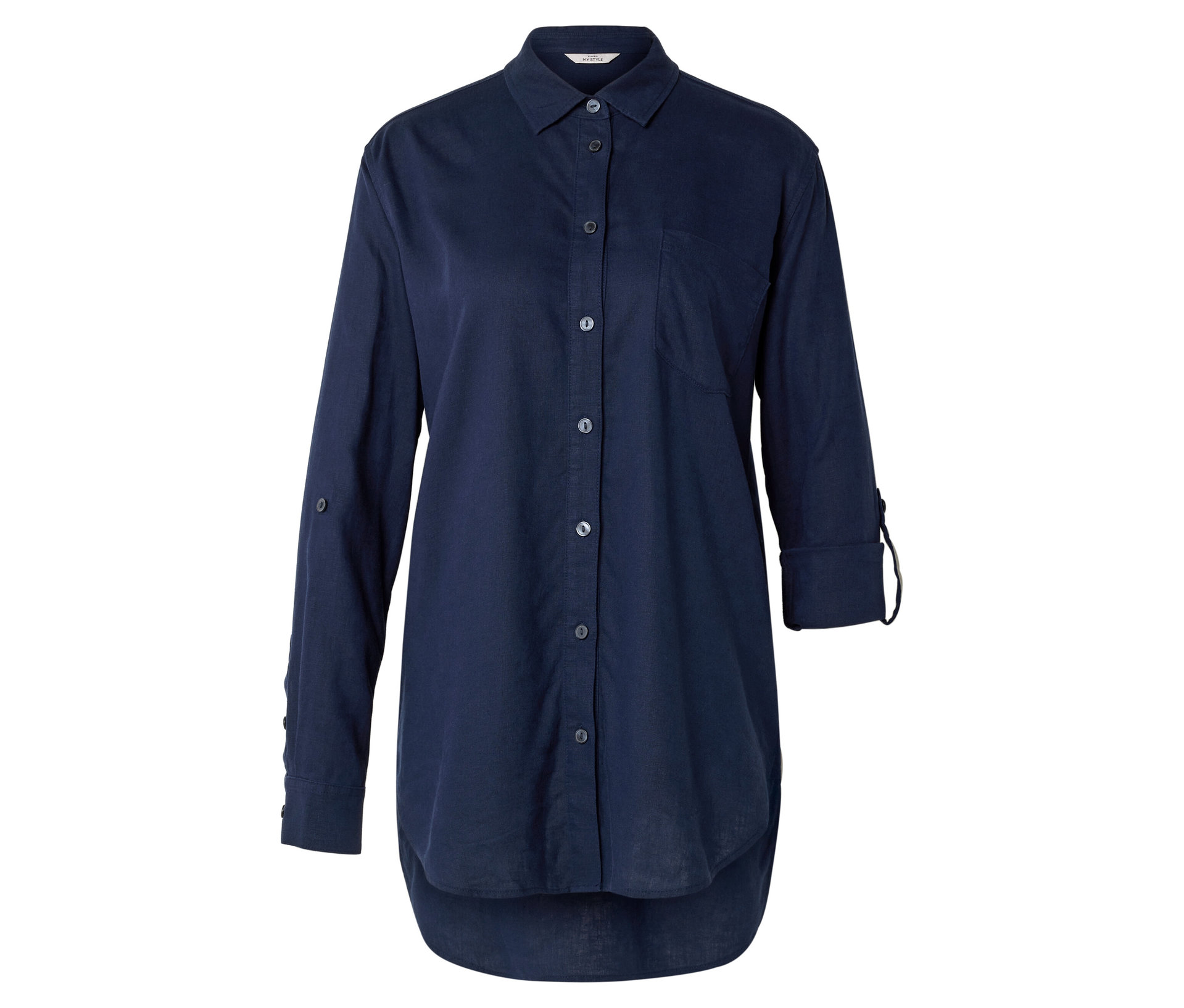 Lange Leinenbluse - Damen - Gr. 44 - dunkelblau - dunkelblau