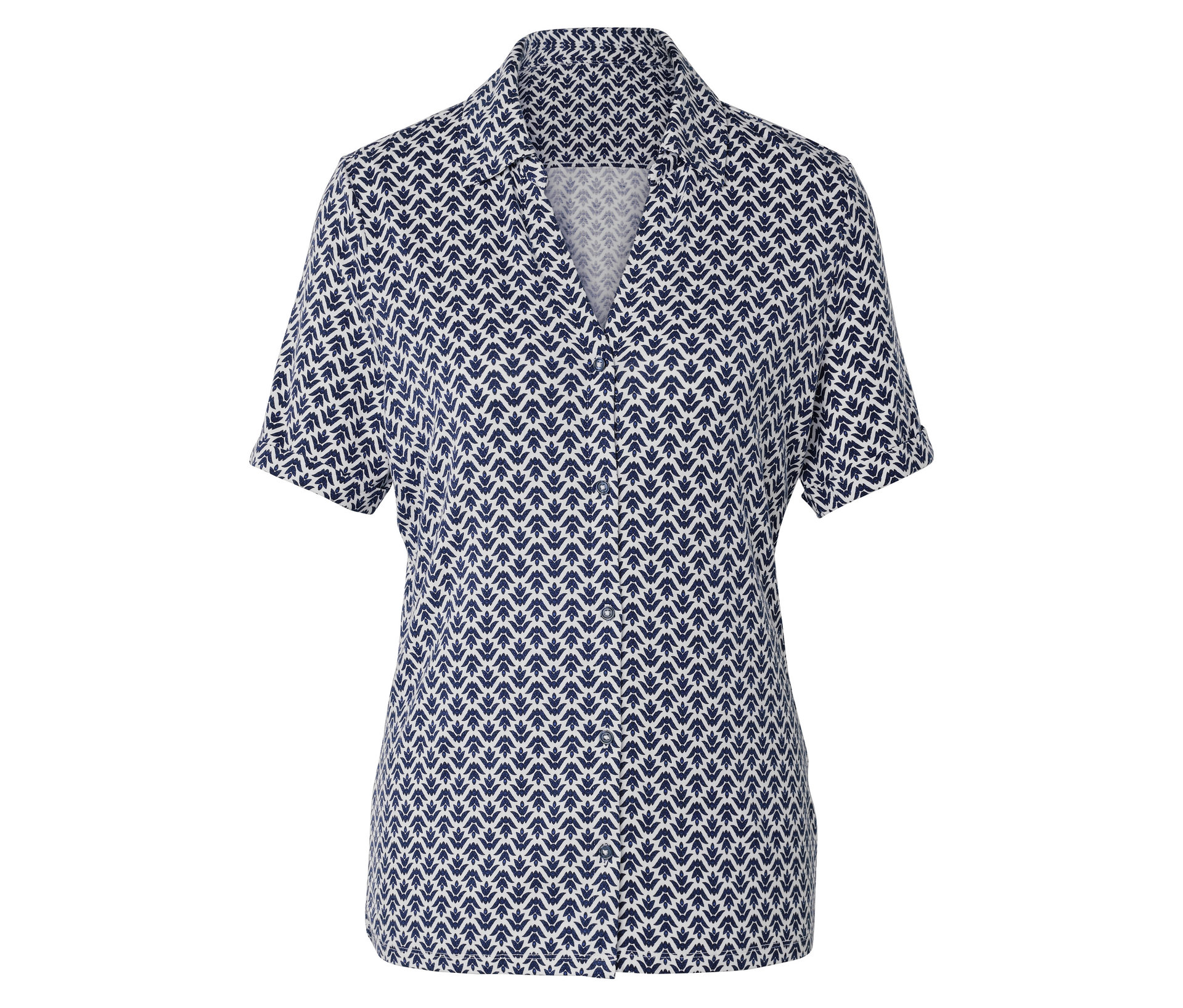 Blusenshirt mit Knopfleiste - Damen - Gr. L - weiß - weiß