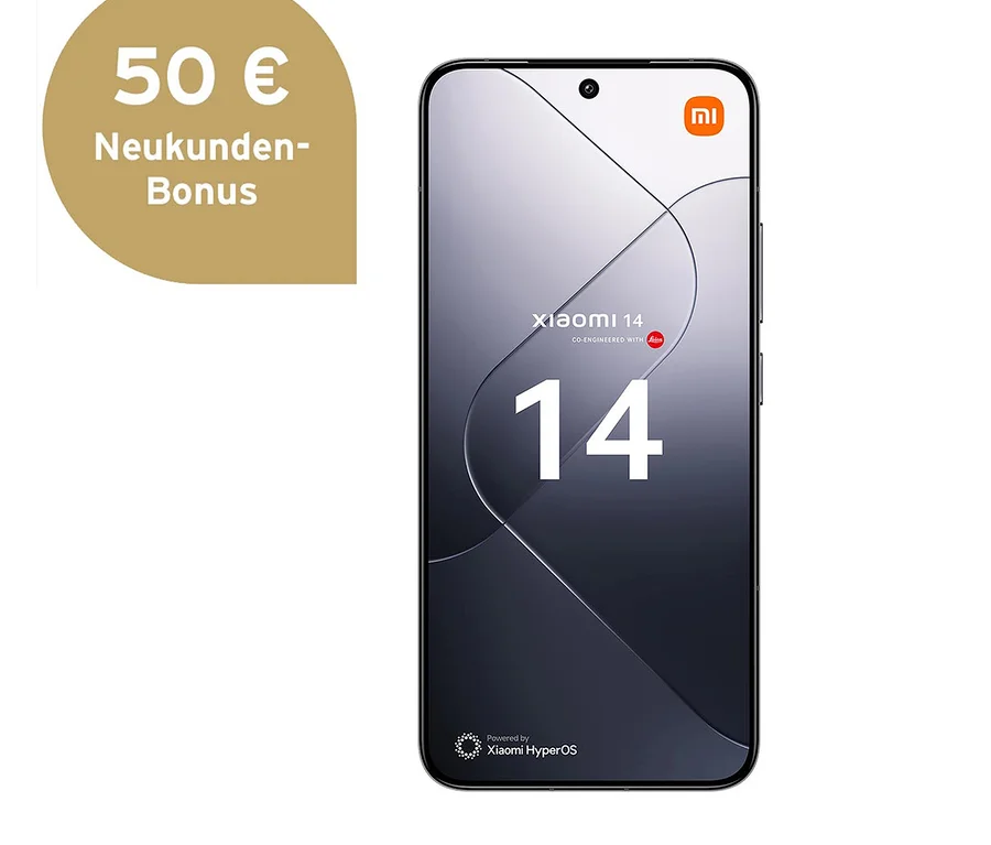 Abbildung eines schwarzen Xiaomi 14 5G 512 GB. Auf dem Display wird die Nummer 14 angezeigt.