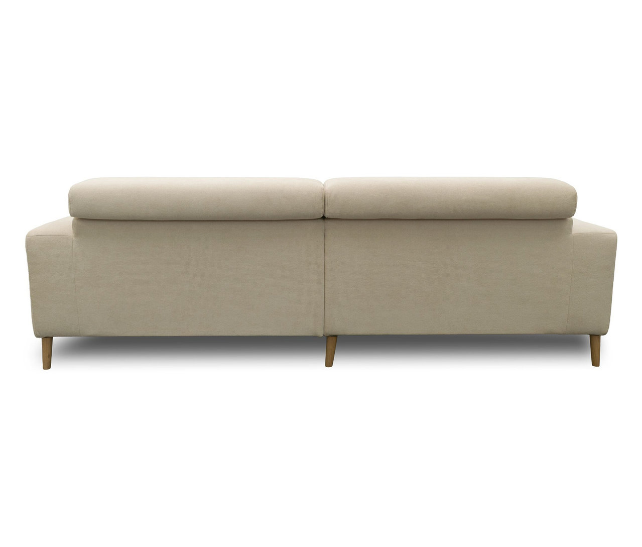 Rückansicht des cremefarbenen DOMO Sofa »Malmö« mit Holzfüßen.
