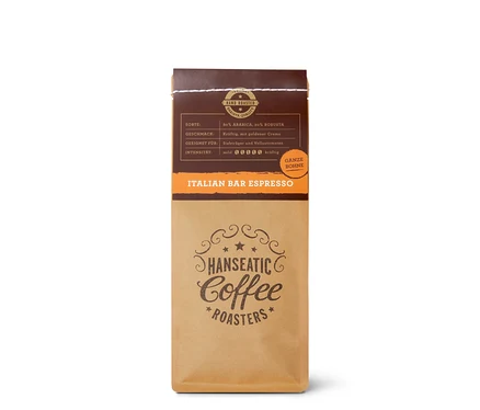 Eine Packung Hanseatic - Italian Bar Espresso - 250 g Ganze Bohne.