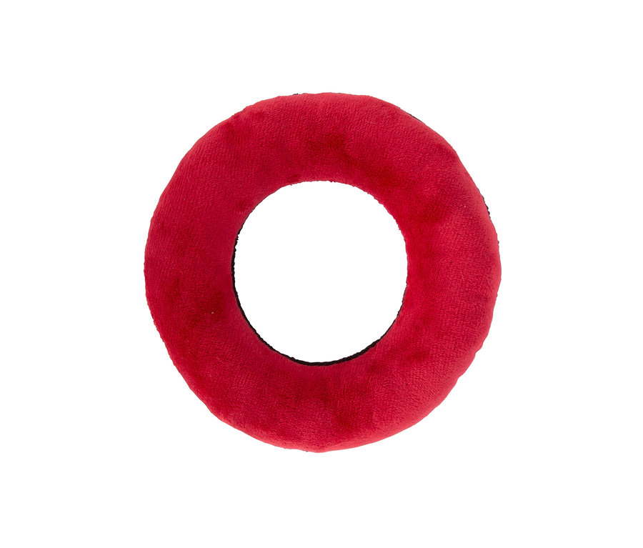 Roter, runder, plüschiger Ring mit schwarzem Innenrand.