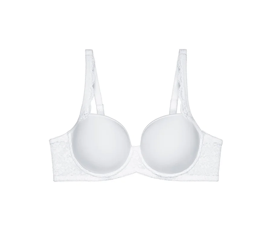 Weißer Triumph Amourette WP BH mit glatten, gepolsterten Cups und Spitzenbesatz an den Seiten und Trägern.