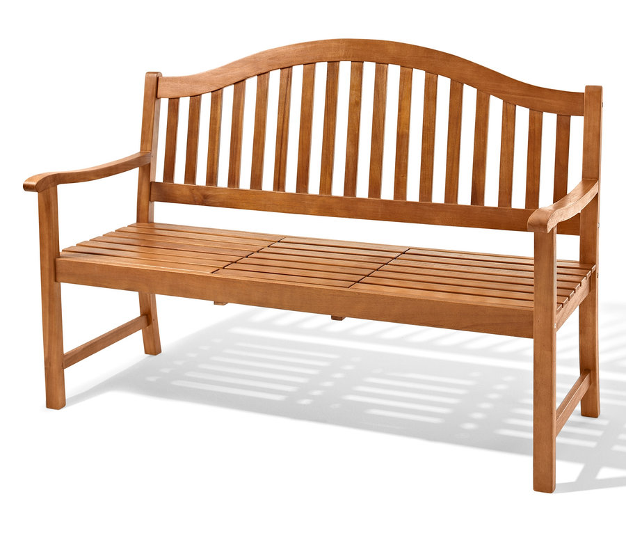 Eine Gartenbank, 3-Sitzer, aus Holz mit hochklappbarem Tabletttisch, »Lenja«.