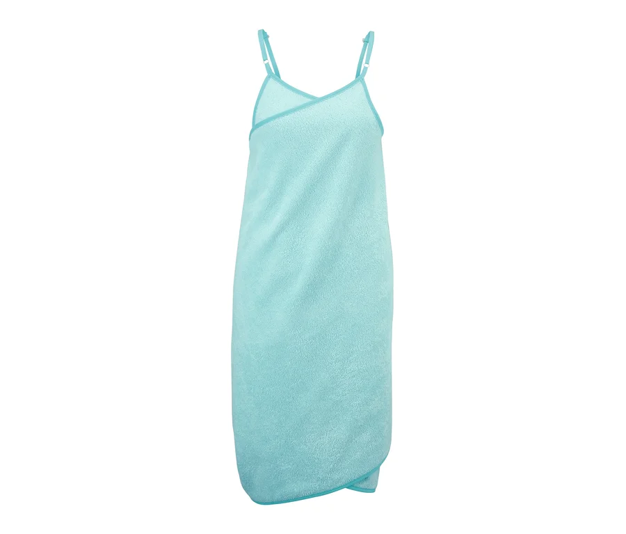 Türkises Handtuch-Kleid mit Trägern.