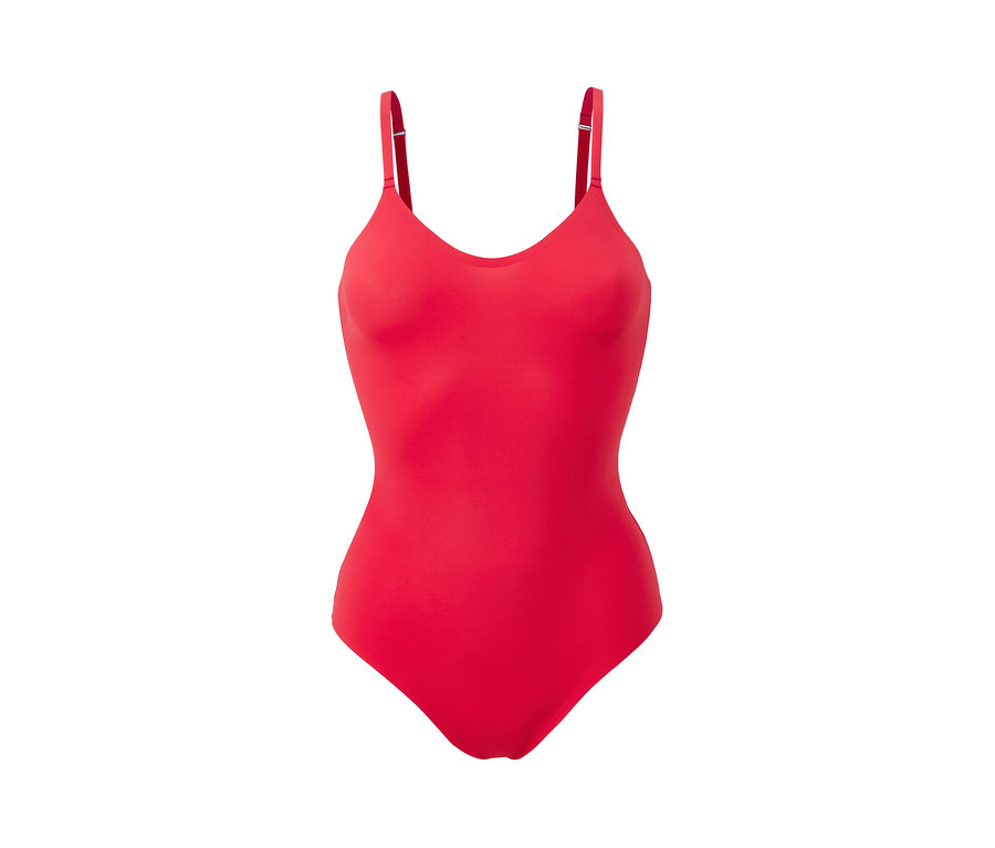 Roter Body mit dünnen Trägern.