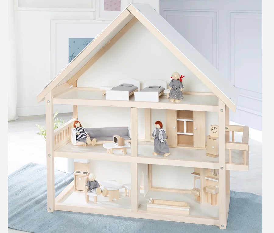 roba Puppenhaus inklusive Zubehör mit drei Etagen und Puppen.