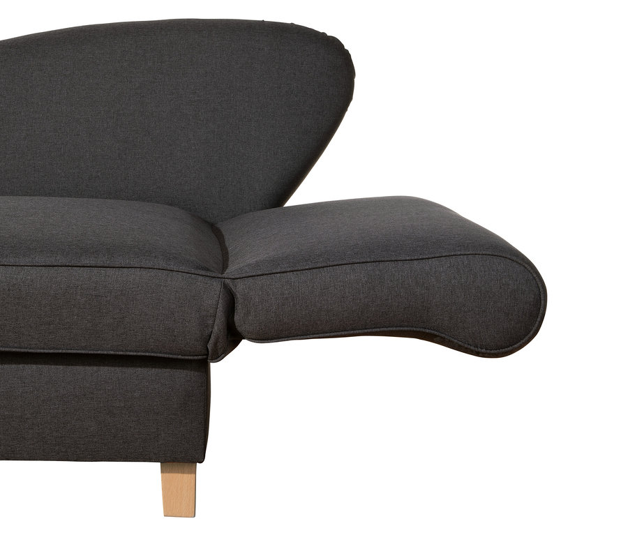 Detail der grauen Recamiere »Saturn« mit Stauraum, rechts.