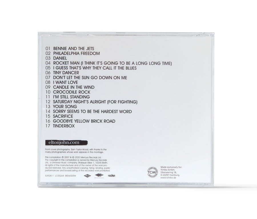 CD Elton John – »Rocket Man: The Definitive Hits« mit Titelliste.